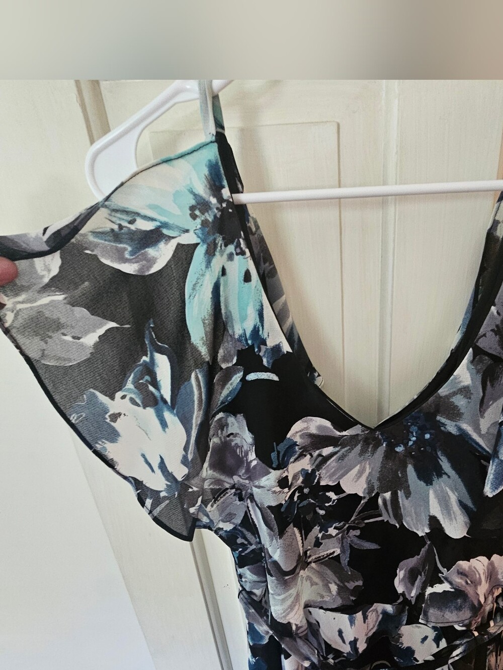 Lane Bryant Black Floral Midi Dress with Blue and Gray Accents - Picture 2 of 5